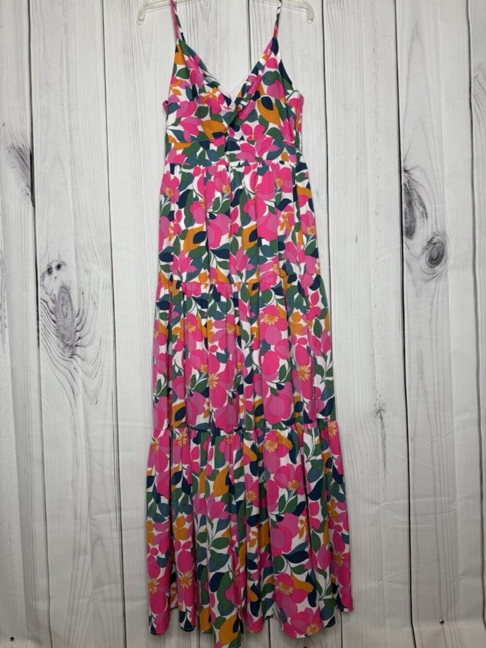 Entro Floral Maxi Dress Sz L Spaghetti Straps Tiered Smocked Back Sundress